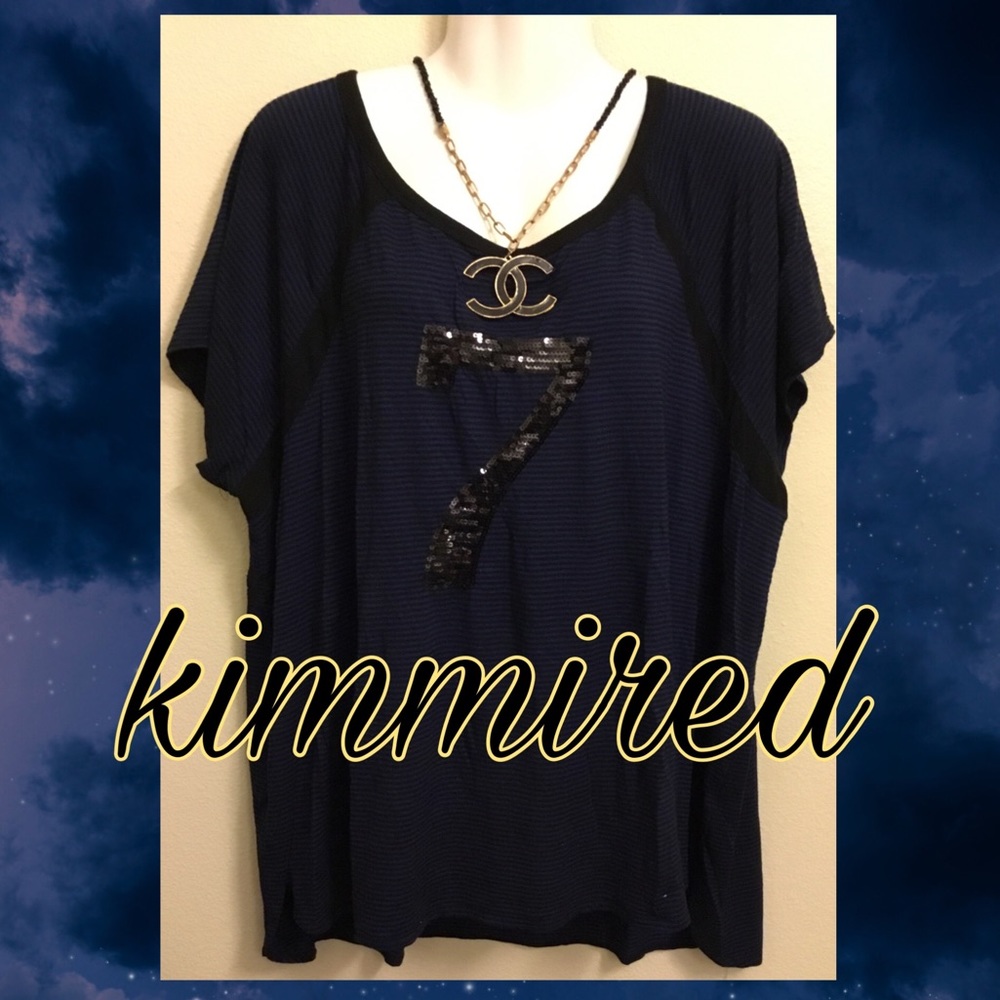 Navy Blue/Black SEJOUR Striped Sequin #7 Top ~ 3X